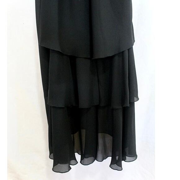Vtg Black Slip Dress Sz 7/8 Spaghetti Strap Flutter Maxi Sheer Layered Chiffon - Picture 4 of 8
